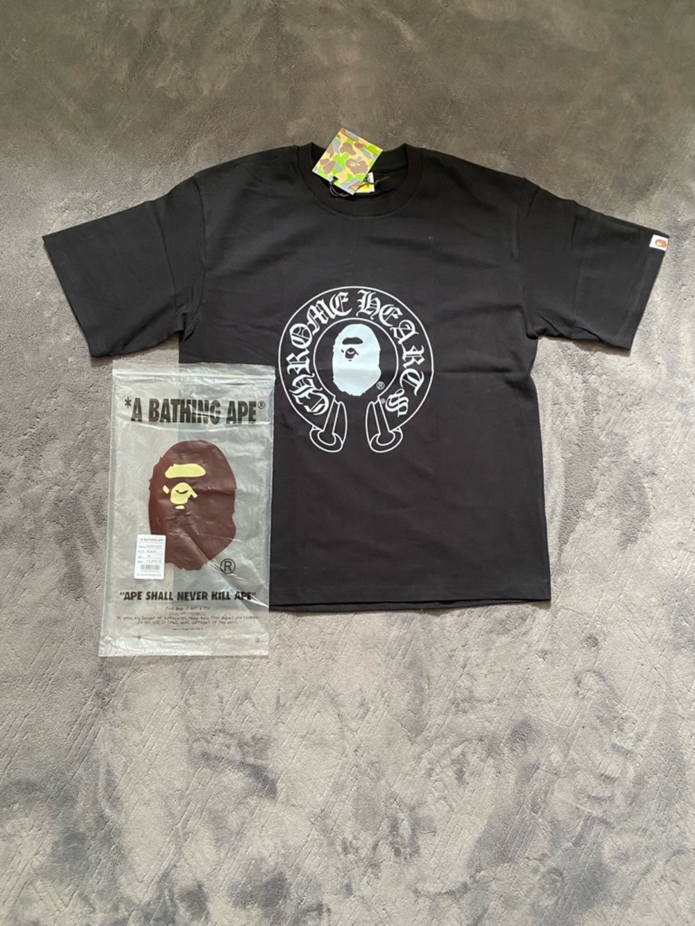Bape Black Graphic Tee with White Logo